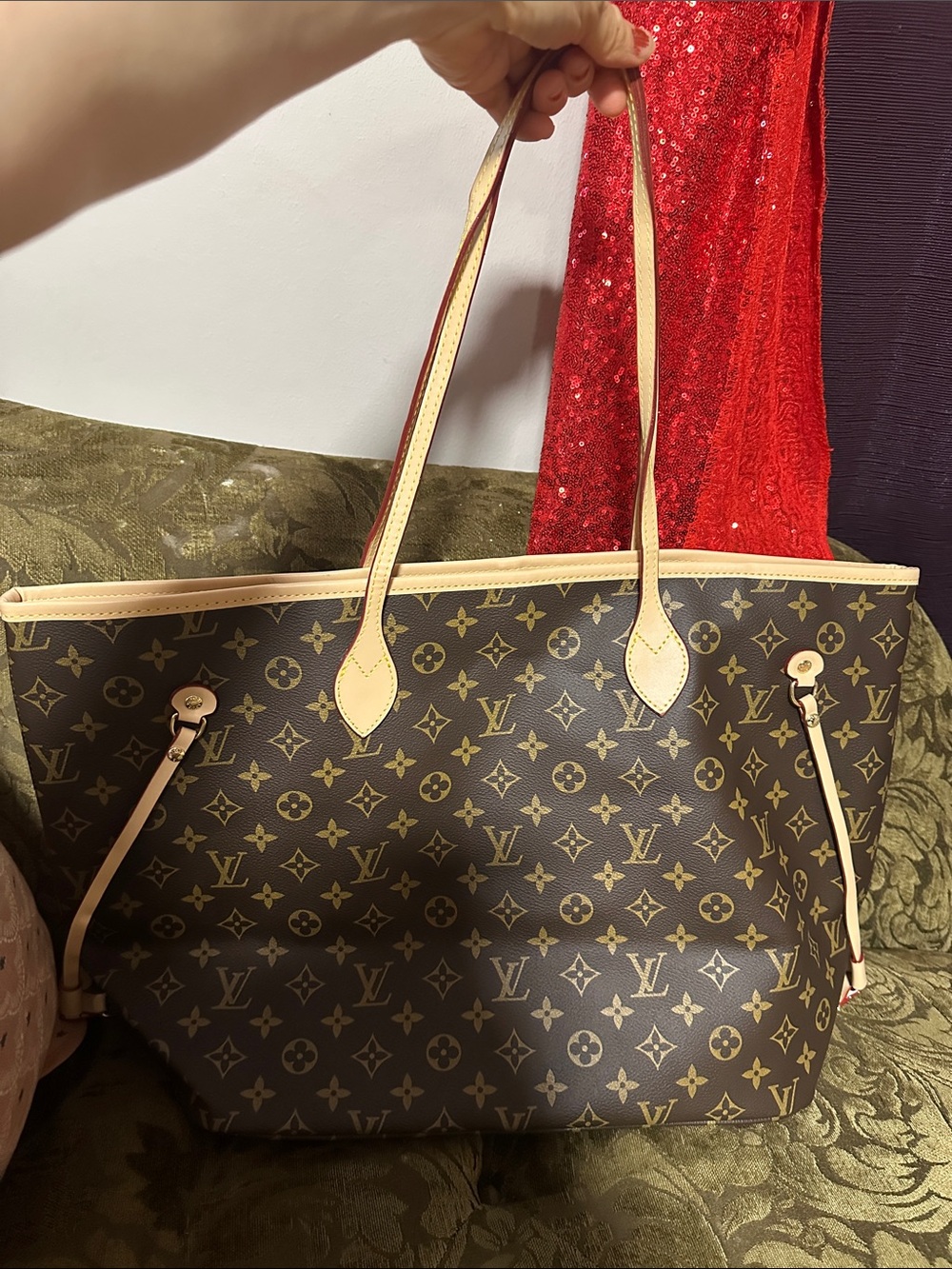 Monogram Canvas Tote - Brown with Cream Trim